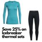 Icebreaker Womens 200 Oasis Merino Thermal Top & Leggings - Teal & Black SAVE 25%