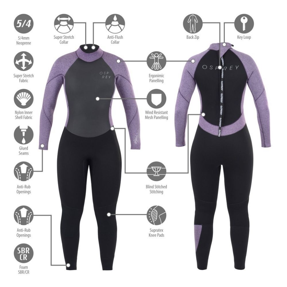 Osprey Womens Zero 5mm Full Wetsuit - Purple 