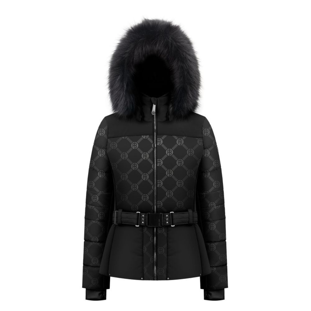 Black stretch ski jacket with faux fur Poivre Blanc 