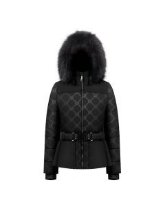 Poivre Blanc Womens Embossed Ski Jacket with Fake Fur - Black 