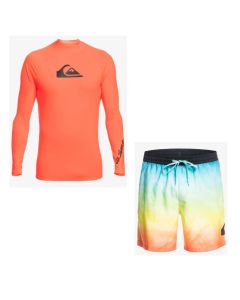 Quiksilver Board Shorts and Rash Vest Bundle - Faded Logo - Save 25%